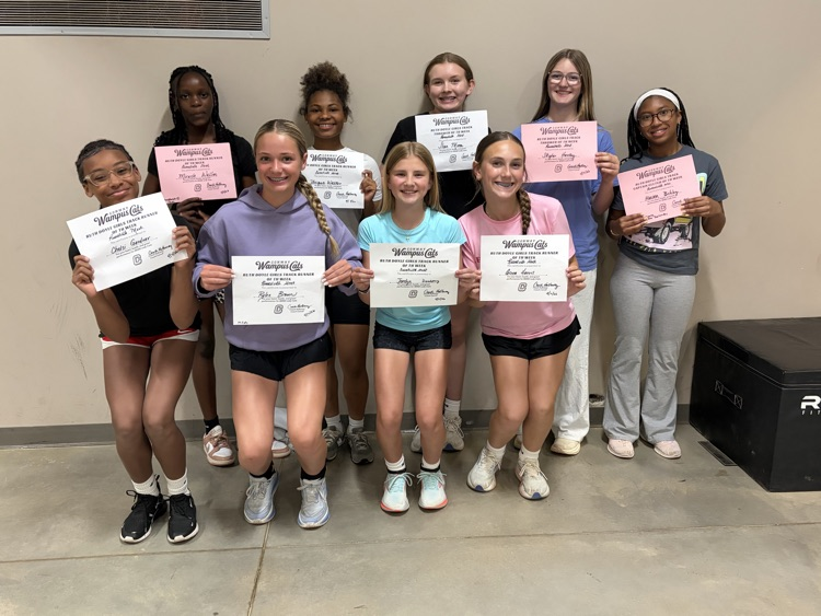 Ruth Doyle Girls Track Athletes of the week:  Front row-Chelsi Gardner, Rylee Brown, Jordyn Dewberry Greer Harris. Back row- Miracle Waller, Unique Walker, Sloane Moore, Skylar Harkey, And Haven Bibby. 