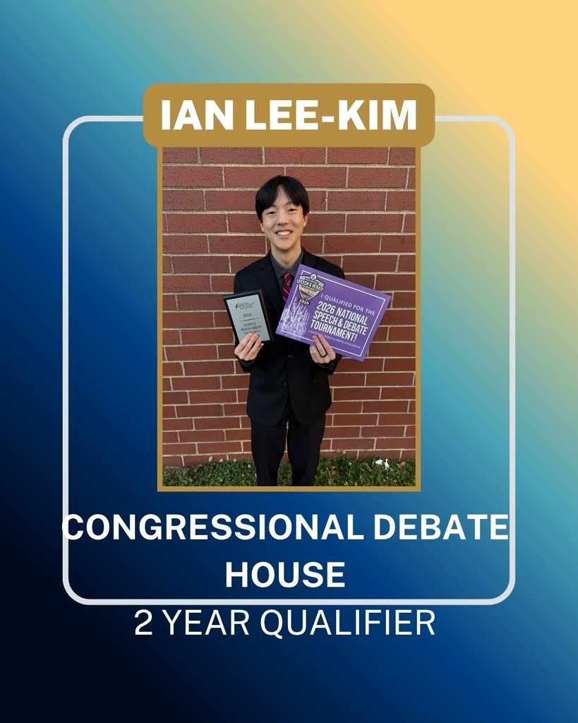 Congratulations to CHS Seniors Ian Lee-Kim and Addison Choate for qualifying to represent Arkansas at the National Speech & Debate’s NATIONAL TOURNAMENT this June in Richmond, Virginia.   Ian will compete in Congressional Debate- House. Only 6 students were selected to represent Arkansas in Congressional Debate- House.  Ian is a 2-year NSDA National Tournament Qualifier. Ian was selected to represent Arkansas in Original Oratory at the 2025 tournament.    Addison will compete in Informative Speaking. Only 2 students were selected to represent Arkansas in Informative Speaking. Addison traveled to the NSDA National Tournament in 2025 and competed in the supplemental event of Expository Speaking.   Katharine Welky was selected as 1st Alternate in Congressional Debate- Senate.  Annabel Champlin was selected as 2nd Alternate in Dramatic Interpretation.   Our entire Congressional Debate delegation was awarded the District Sweepstakes Award in Congressional Debate! This is the first time in our team history to have the highest scoring delegation. Members of our delegation were: Katharine Welky and Landon Harvey in the Senate. Ian Lee-Kim, Roseli Pineda, Amelia Garrett, Milina Michel, Hugh Lamey, and Dylan Simmons in the House.   The CHS Speech & Debate Team is coached by Mrs. Casey Griffith. 