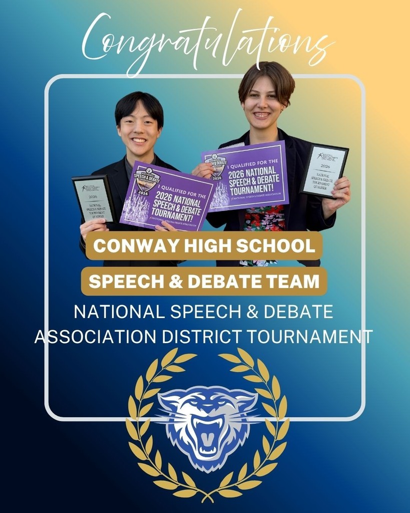 Congratulations to CHS Seniors Ian Lee-Kim and Addison Choate for qualifying to represent Arkansas at the National Speech & Debate’s NATIONAL TOURNAMENT this June in Richmond, Virginia.   Ian will compete in Congressional Debate- House. Only 6 students were selected to represent Arkansas in Congressional Debate- House.  Ian is a 2-year NSDA National Tournament Qualifier. Ian was selected to represent Arkansas in Original Oratory at the 2025 tournament.    Addison will compete in Informative Speaking. Only 2 students were selected to represent Arkansas in Informative Speaking. Addison traveled to the NSDA National Tournament in 2025 and competed in the supplemental event of Expository Speaking.   Katharine Welky was selected as 1st Alternate in Congressional Debate- Senate.  Annabel Champlin was selected as 2nd Alternate in Dramatic Interpretation.   Our entire Congressional Debate delegation was awarded the District Sweepstakes Award in Congressional Debate! This is the first time in our team history to have the highest scoring delegation. Members of our delegation were: Katharine Welky and Landon Harvey in the Senate. Ian Lee-Kim, Roseli Pineda, Amelia Garrett, Milina Michel, Hugh Lamey, and Dylan Simmons in the House.   The CHS Speech & Debate Team is coached by Mrs. Casey Griffith. 
