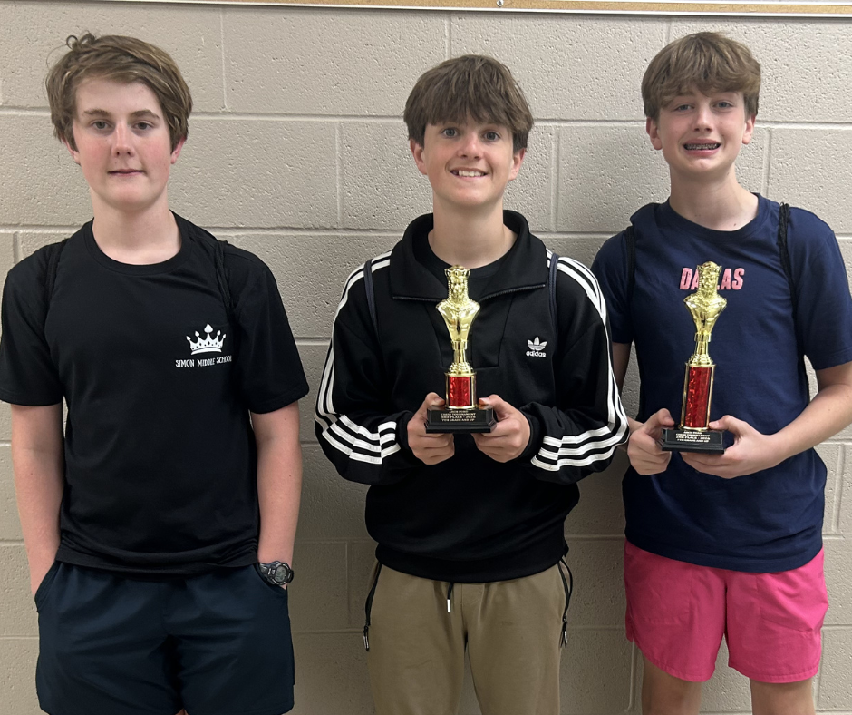 Beau, Elijah and Rhett posing with their trophies from the Arch Ford Chess Tournament