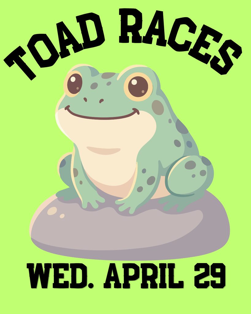 🐸🎉 Toad Races Are Hopping Back to Toad Suck Daze! 🎉🐸  It’s time for one of our favorite traditions at Toad Suck Daze — the legendary toad races!  Students who want to participate should bring their racing champion to school in their toad totes and get ready for some fast-paced, amphibian fun! 🏁  Whether your toad is a speedy sprinter or just in it for the hops, we can’t wait to see who takes the title this year.  Start scouting your backyard and pick your racer… it’s almost time to hop into the action!