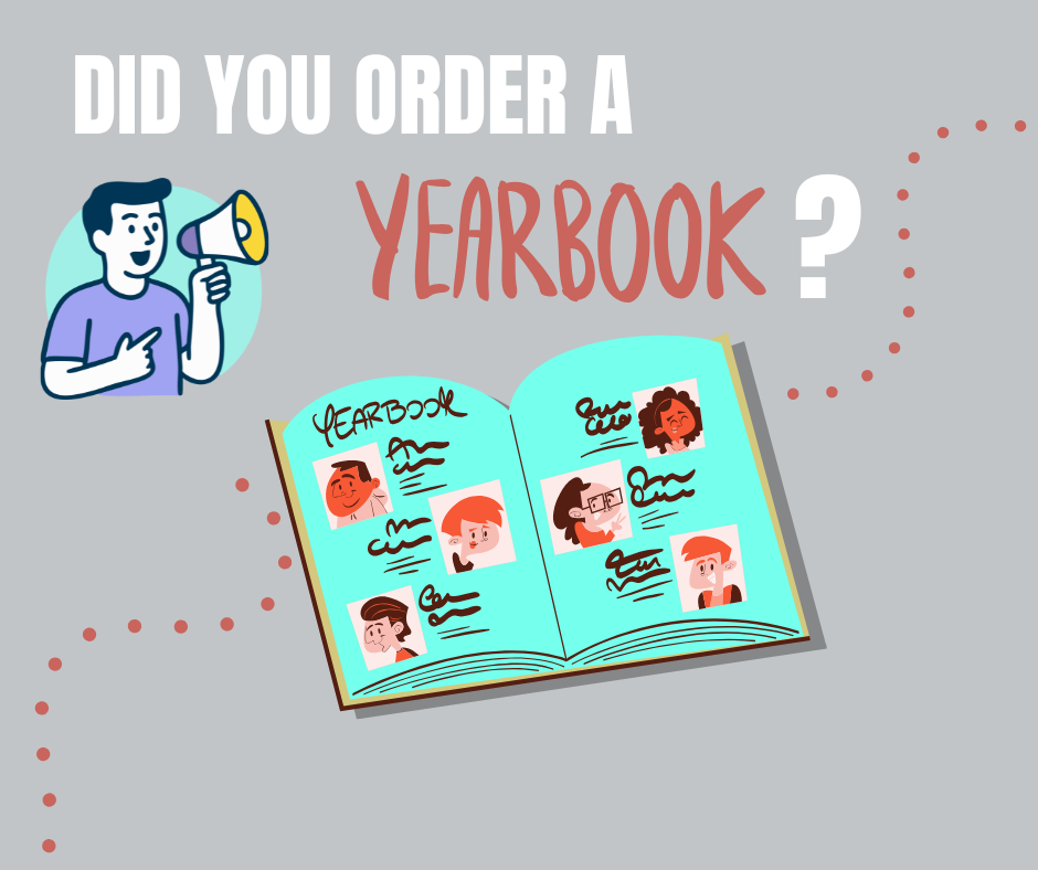 Man announcing DID YOU ORDER A YEARBOOK?