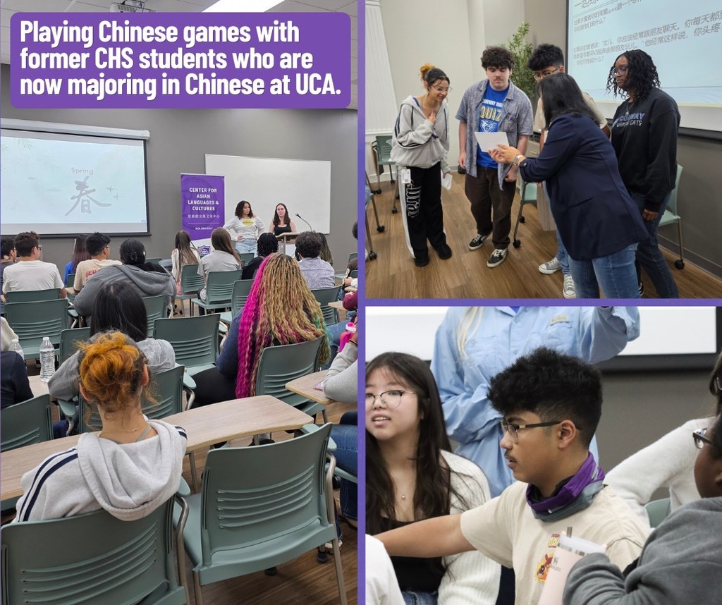 Last week, students from Mrs. Chen's Chinese classes visited the University of Central Arkansas to celebrate UN Chinese Language Day! 🚌 They had the opportunity to connect with Chinese professors and CHS alumni who are now majoring in Chinese at UCA. Highlights of the visit included playing fun Chinese games with college students, exploring the Arkansas Chinese Heritage Project, and enjoying a delicious Chinese lunch provided by the UCA Center for Asian Languages and Cultures. It was a wonderful day of language learning, cultural exchange, and inspiration for students exploring Chinese language and culture!✨🏮