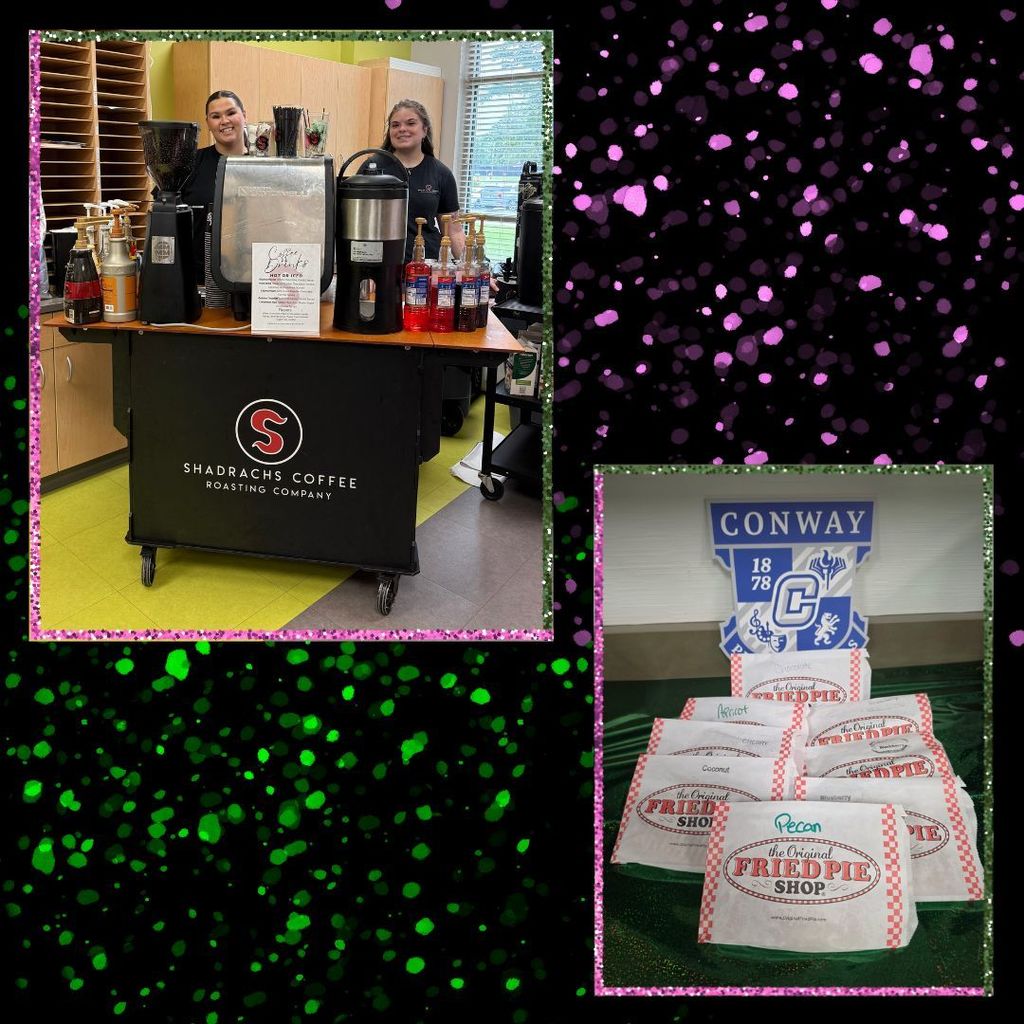 💚✨ The treats keep coming for Teacher Appreciation Week! Our staff enjoyed donuts and a cereal bar this morning thanks to C.L.A.W.S., followed by a lunchtime pick-me-up from Dr. Worley with Shadrach’s Coffee. We were also treated to a sweet surprise from Burgers, Fries and Pies, who dropped off an assortment of fried pies for our team to enjoy. We’re so grateful for the continued support and generosity shown to our staff this week—it truly makes a difference! More appreciation fun is still to come! 💫 #TeacherAppreciationWeek #CHS #WampusCats