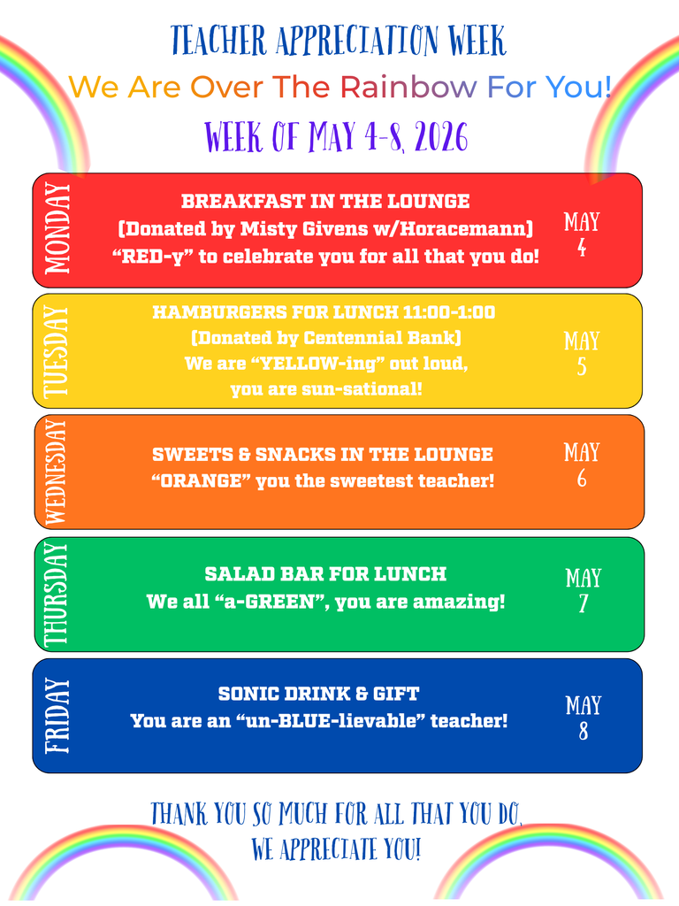 list of teacher appreciation themed days 
