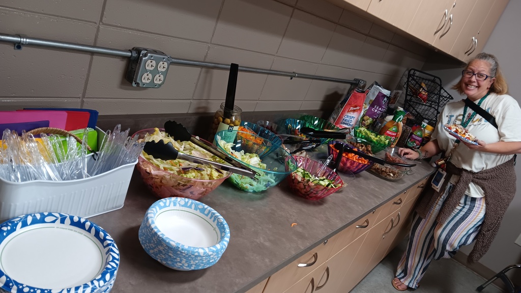 teacher enjoying the salad bar