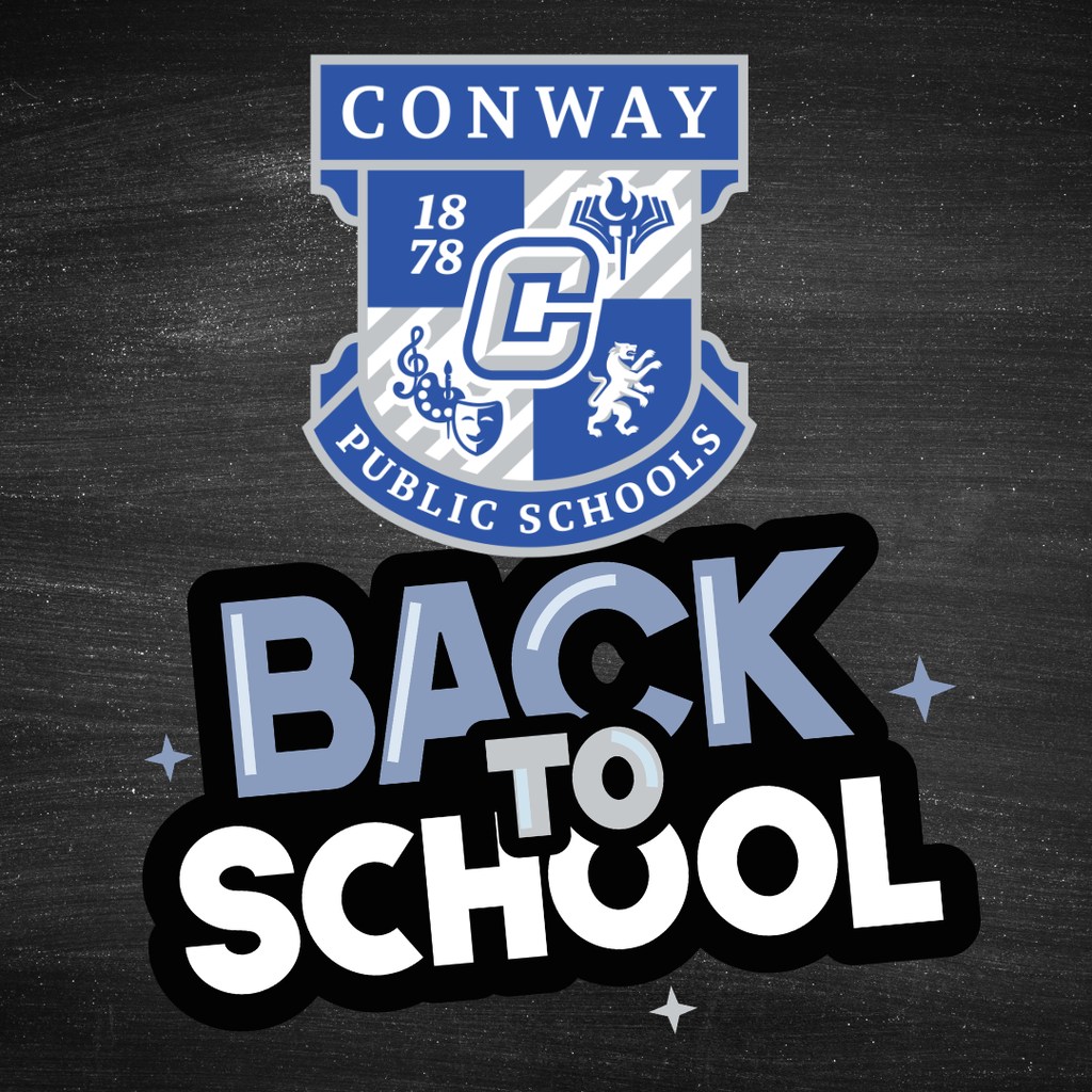 back to school and conway crest with a chalkboard background