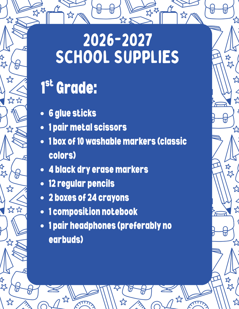 1st grade Supply list