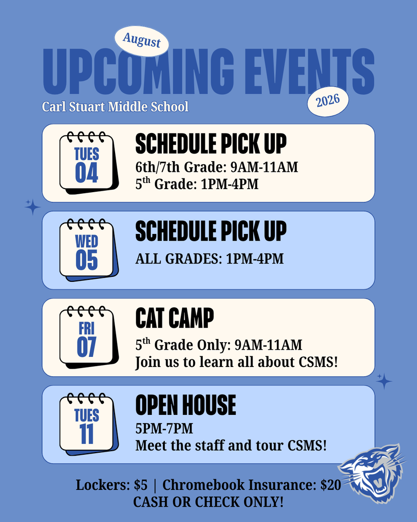 Events in August at Carl Stuart Middle School