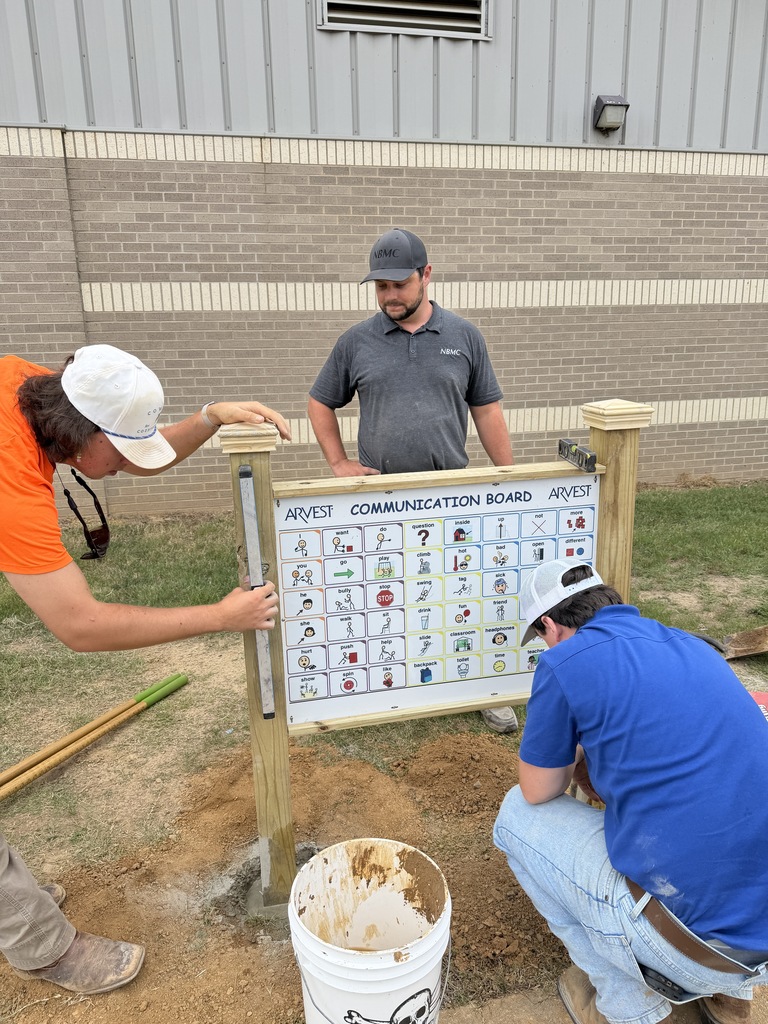 Construction workers putting up SPED Communication Boards