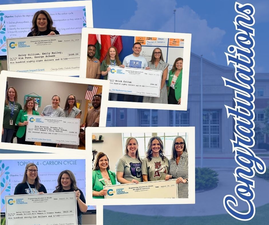 Images of teachers being awarded a large check.