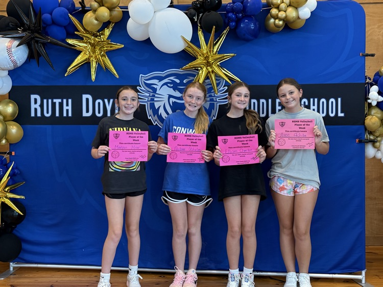 Ruth Doyle Volleyball athletes of the week are Madyson Miser, Aubree Schulze, Ellison Charton, and Aven Reibe.