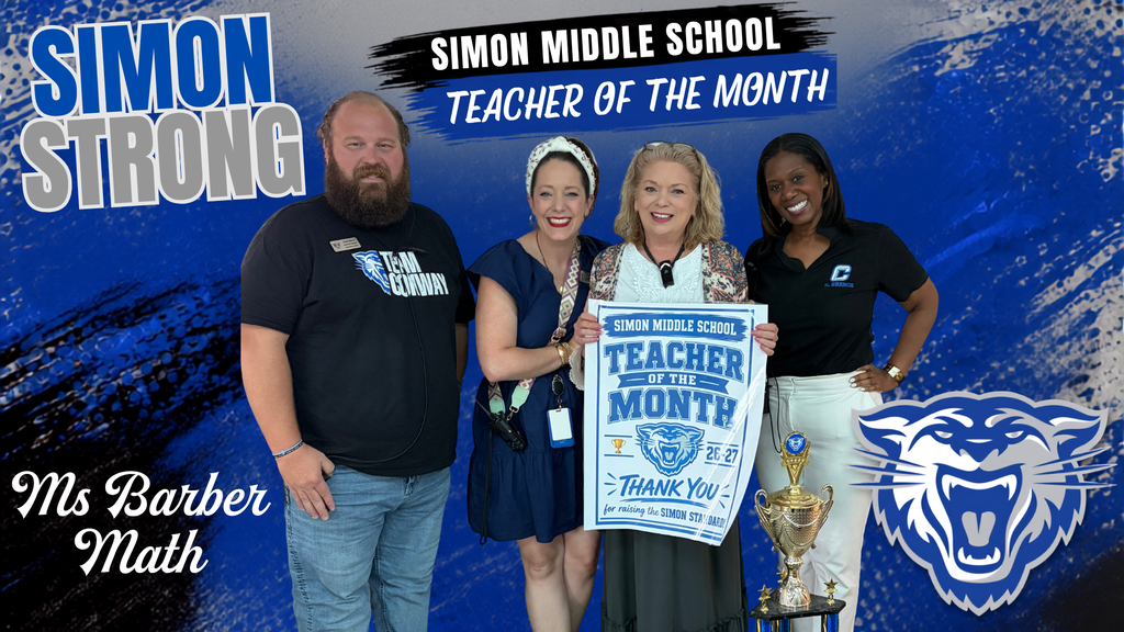 Ms Barber - Simon Teacher of the Month with Mr. Jeffery, Mrs Lindsey, and Ms Brach.