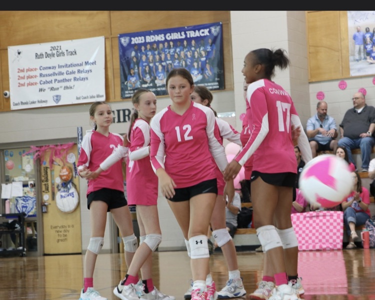Ruth Doyle volleyball team loved Pink Night and the fact that they could honor Emmersyn Caldwell, an RDMS Alumni.