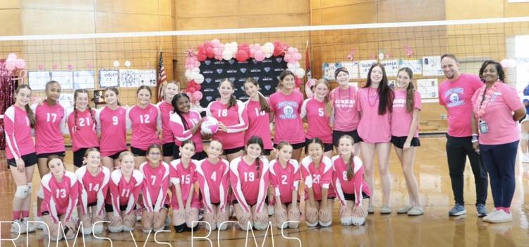 Ruth Doyle volleyball team loved Pink Night and the fact that they could honor Emmersyn Caldwell, an RDMS Alumni.
