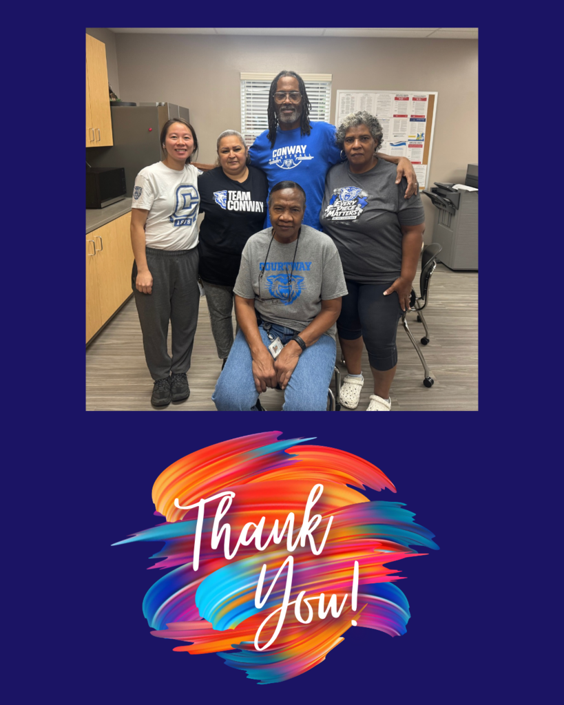 Custodians in the break room for custodian appreciation day