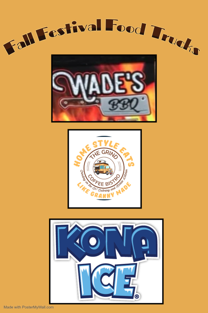 Fall festival Food trucks: Wade's BBQ, The Grind Coffee Bistro, Kona Ice