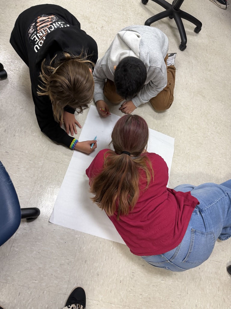 Students sitting in the floor drawing on large sheets of paper, creating their micro mansions
