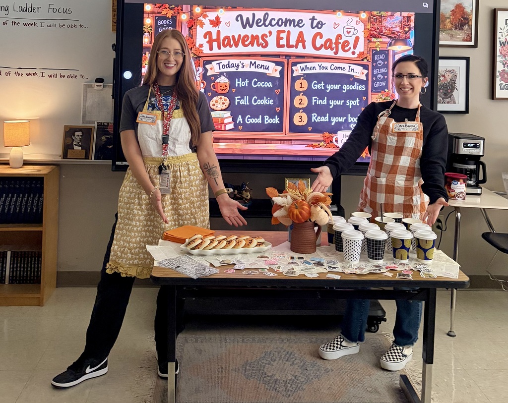 Mrs. Armstrong and Mrs. Havens ready for ELA Cafe day!