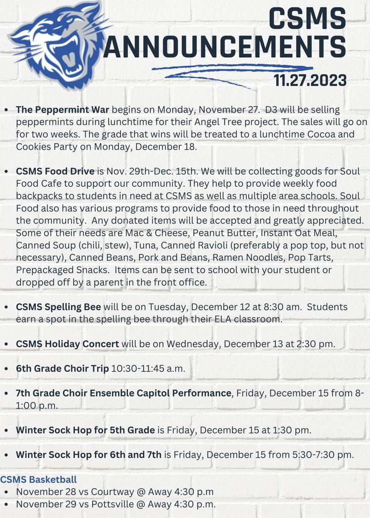 Announcements 11.27.23