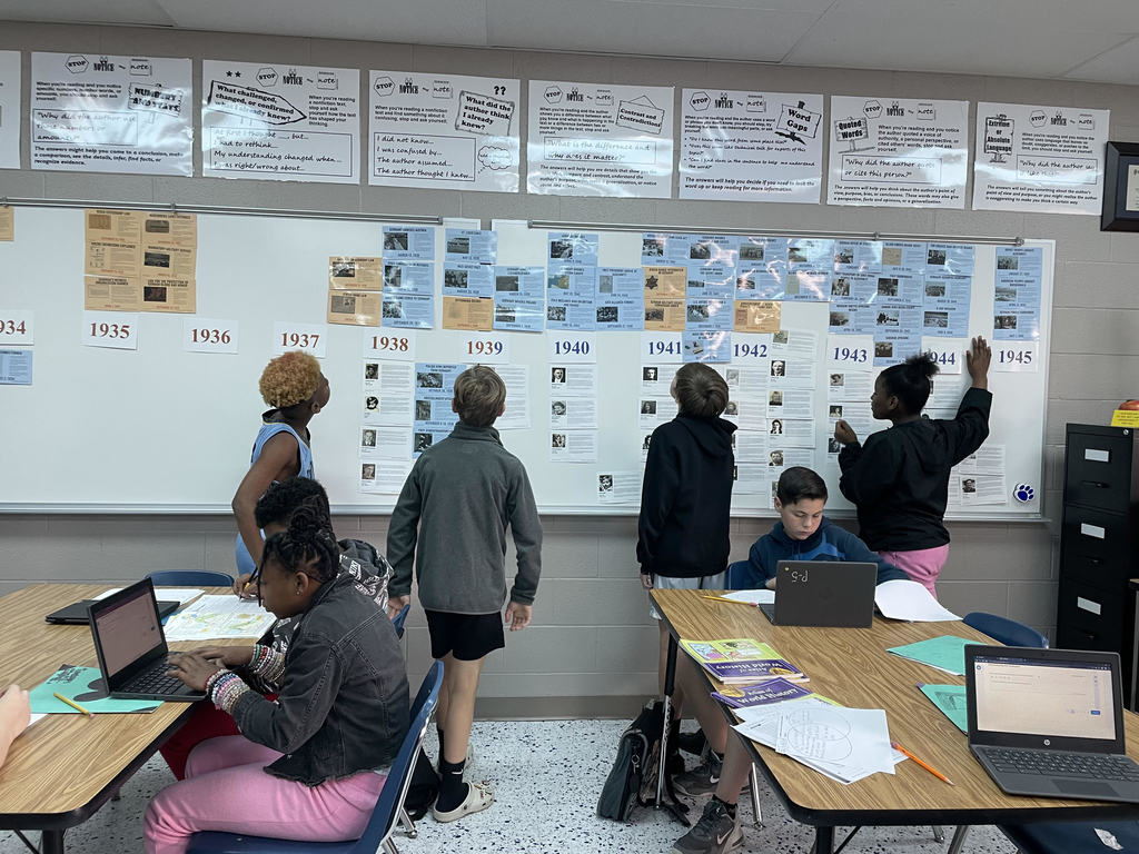 Students in Mrs. Milburn's 6th grade social studies classes have been putting together a layered timeline as they studied the Holocaust. Along with the individuals that were affected, the laws and decrees that were enacted, and the historical events that took place from 1933 to 1945.