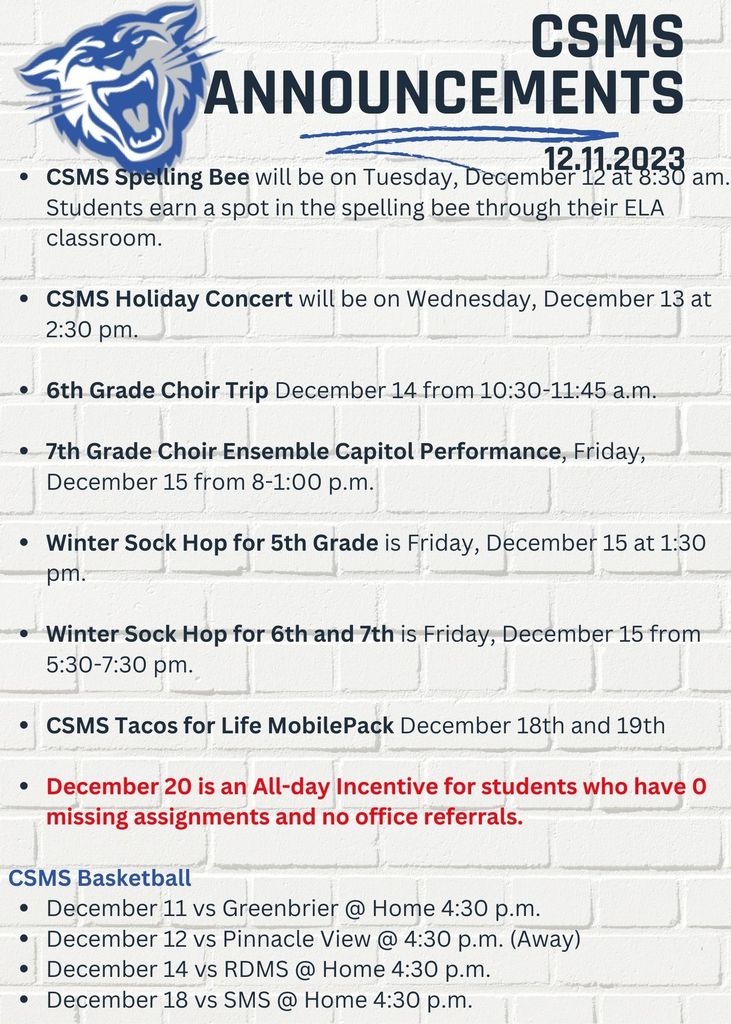 Announcements 12.11.23