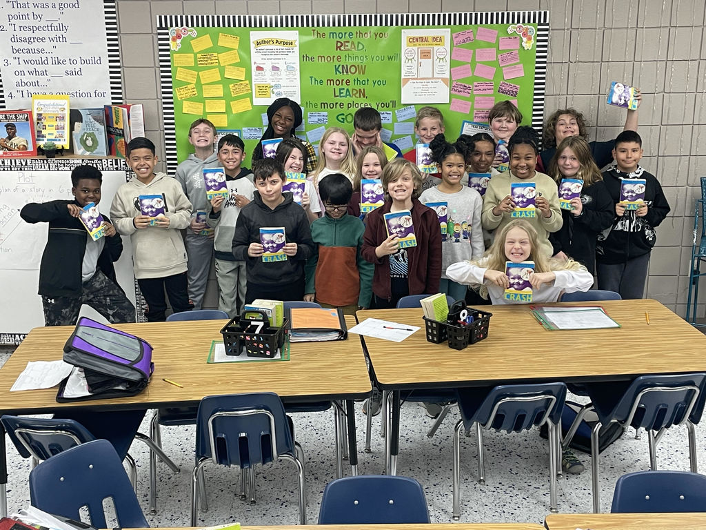 5th grade reading classes celebrate finishing the book, Crash, by Jerry Spinelli!