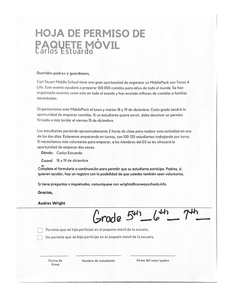 Hoja de permiso de paquete movil