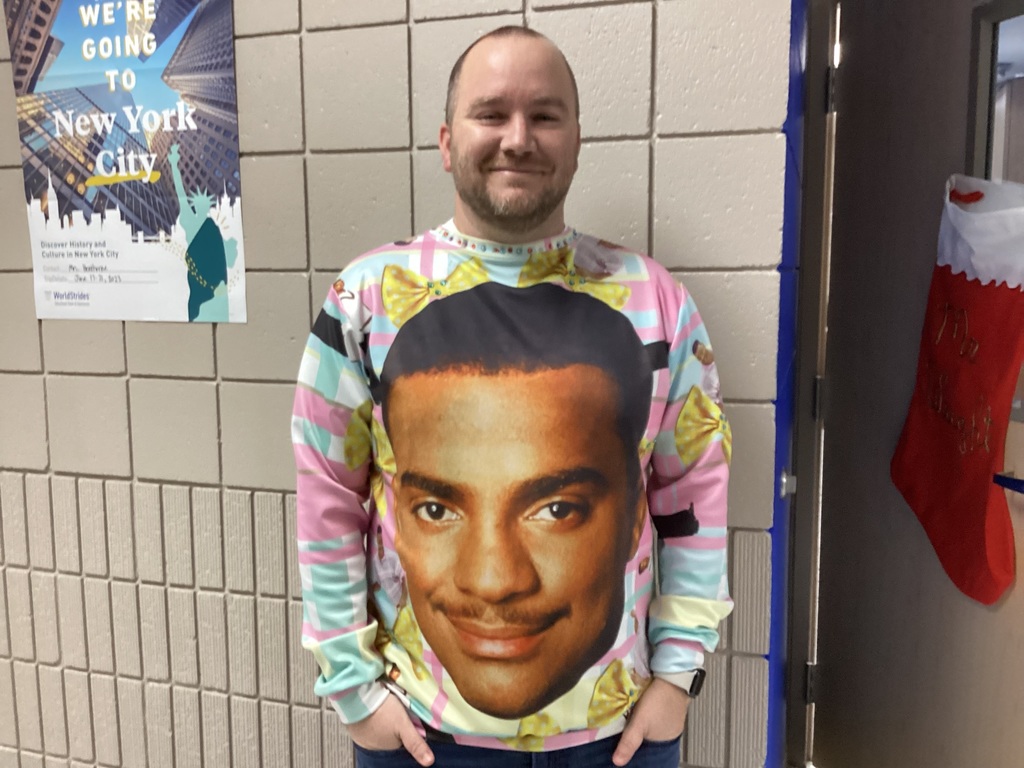 Ugly Sweater Contest Winner Teacher, Mr. Wright