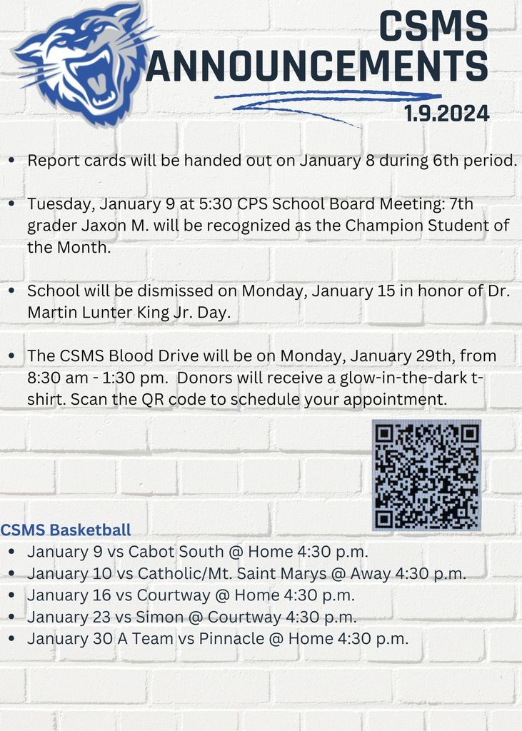 CSMS Announcements 1.9.24