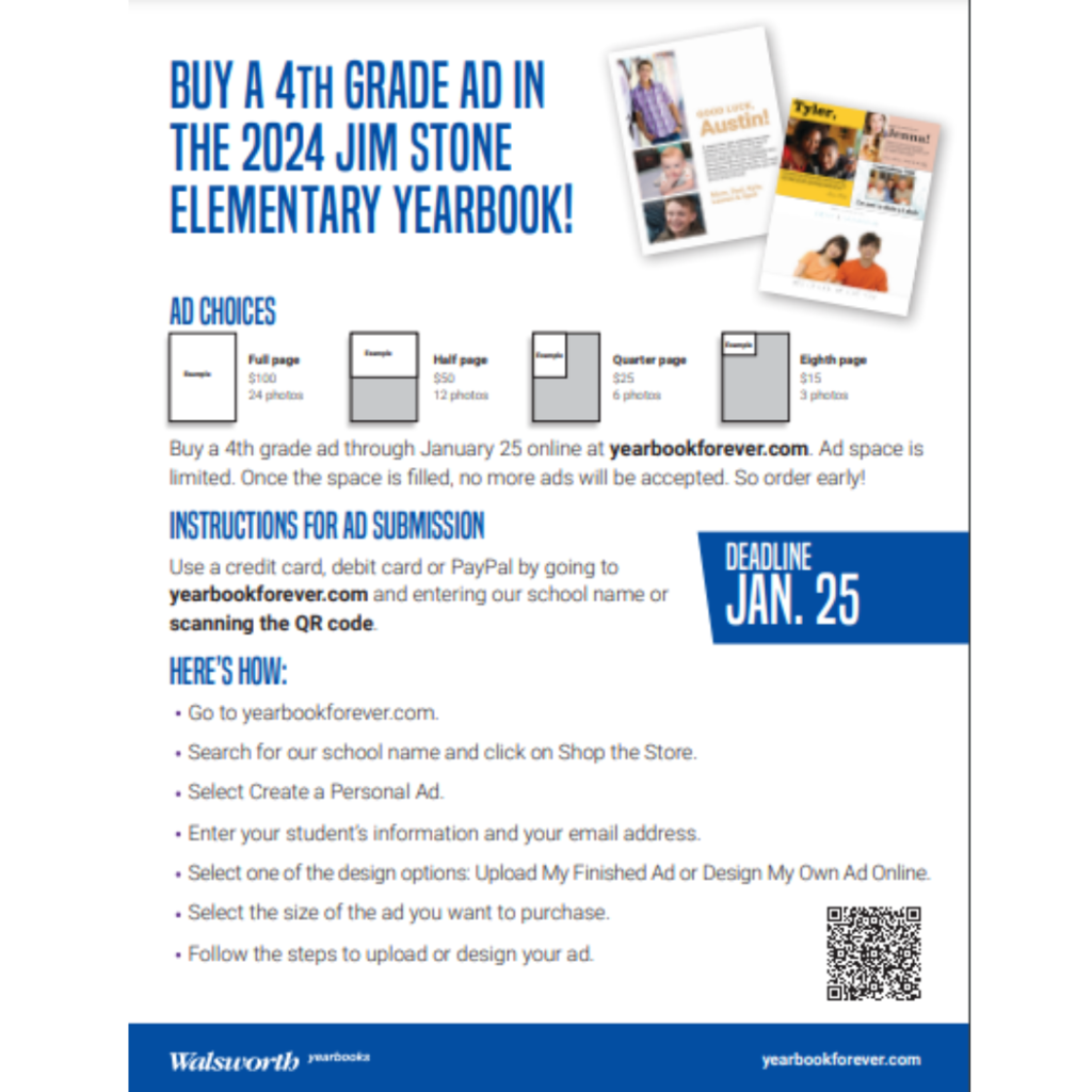 4th Grade Yearbook Ad Info