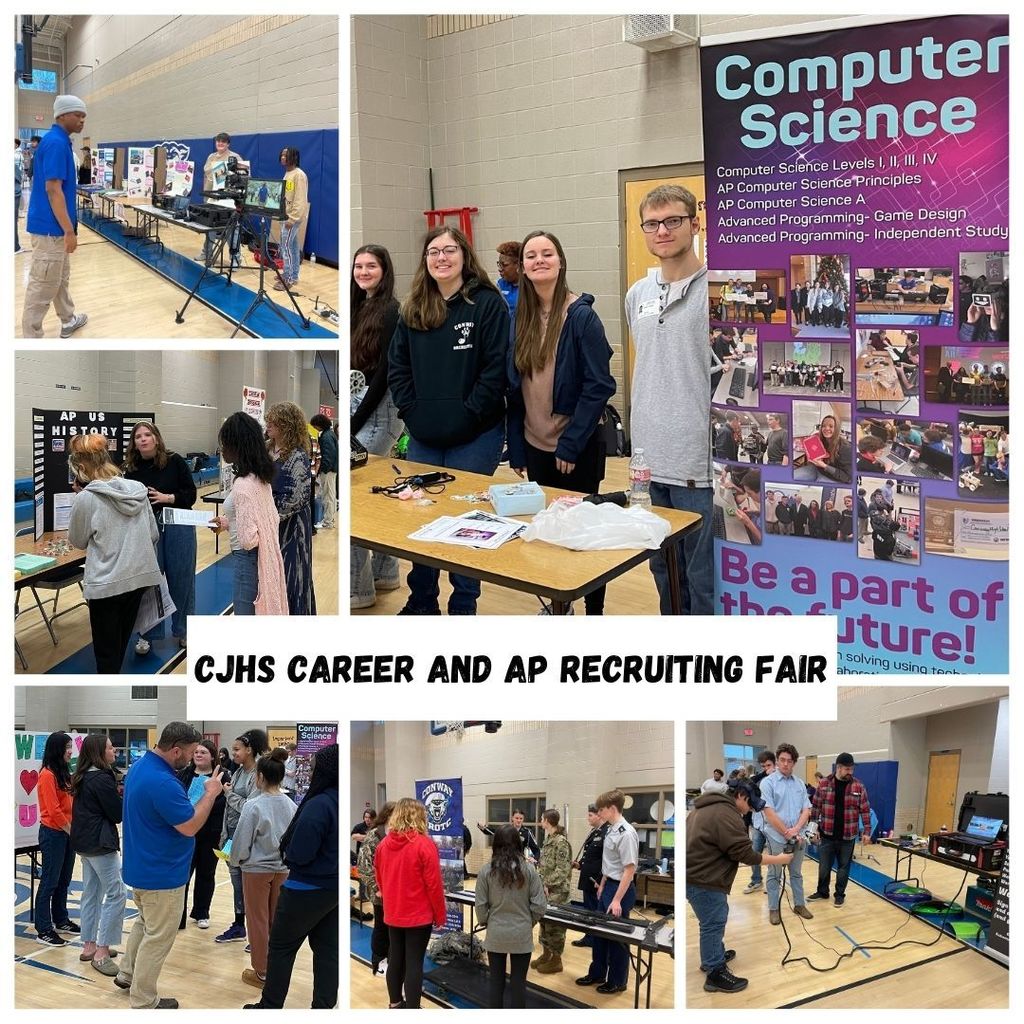 Photo collage of the CJHS Career and AP Recruiting Fair that was hosted by the high school.