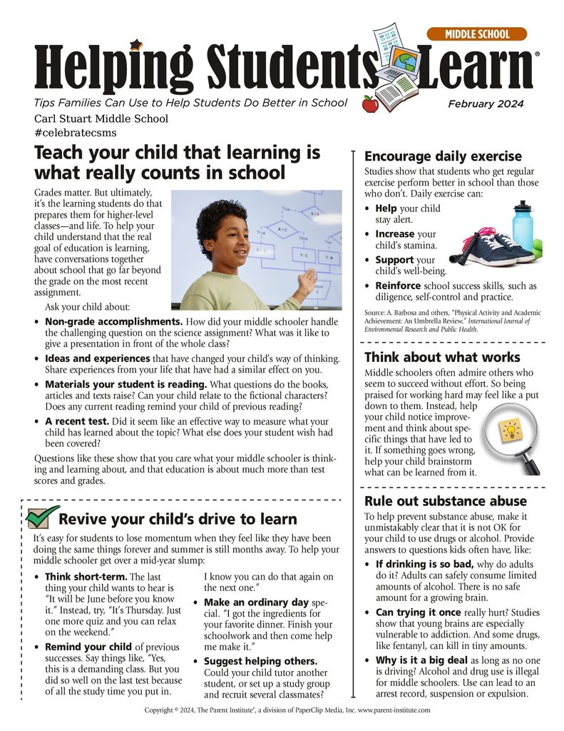 CSMS February Parent Newsletter Page 1