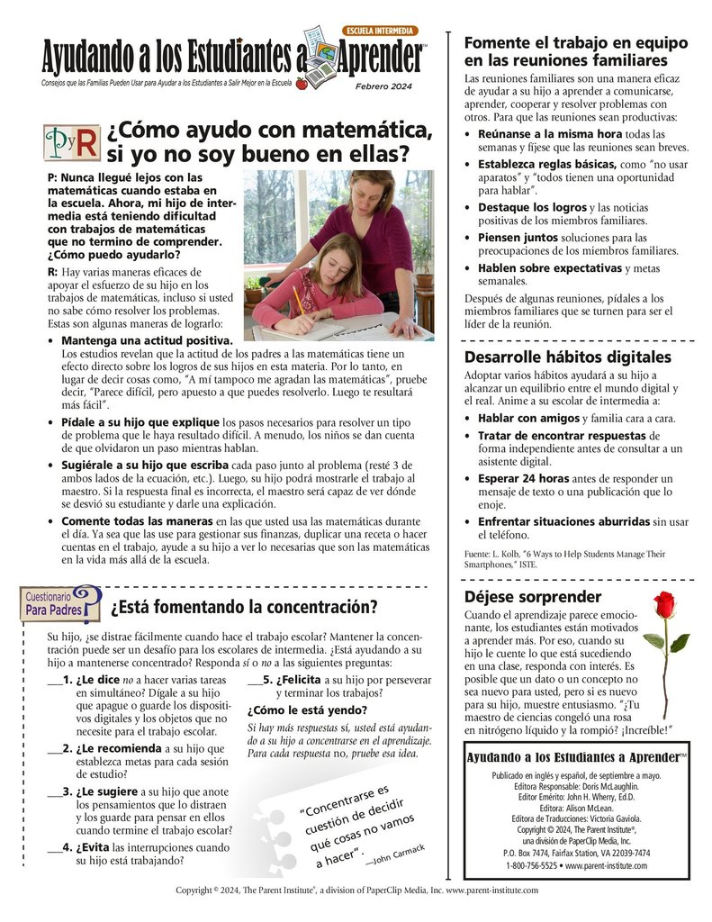 CSMS February Parent Newsletter Spanish Page 2