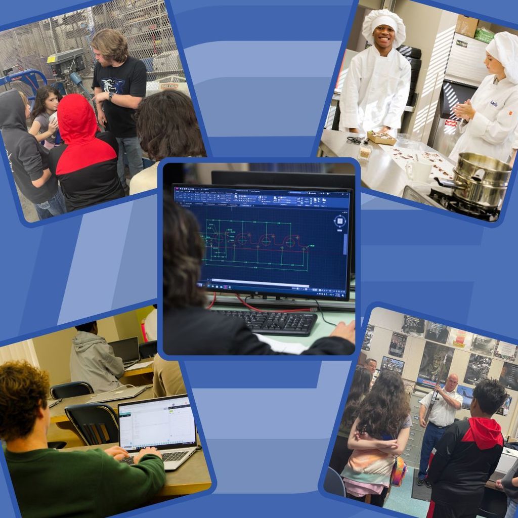 Images of various students engaged in a variety of career field activities.