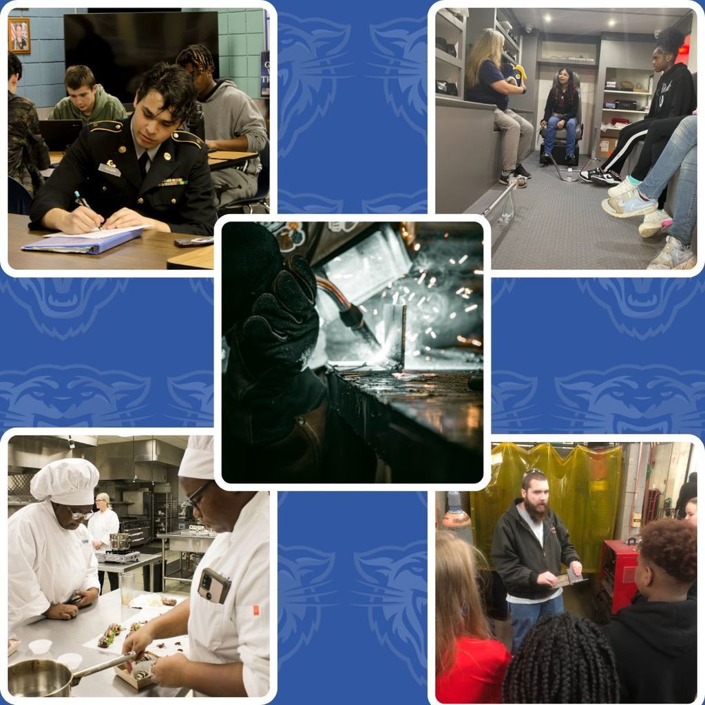 Images of various students engaged in a variety of career field activities.