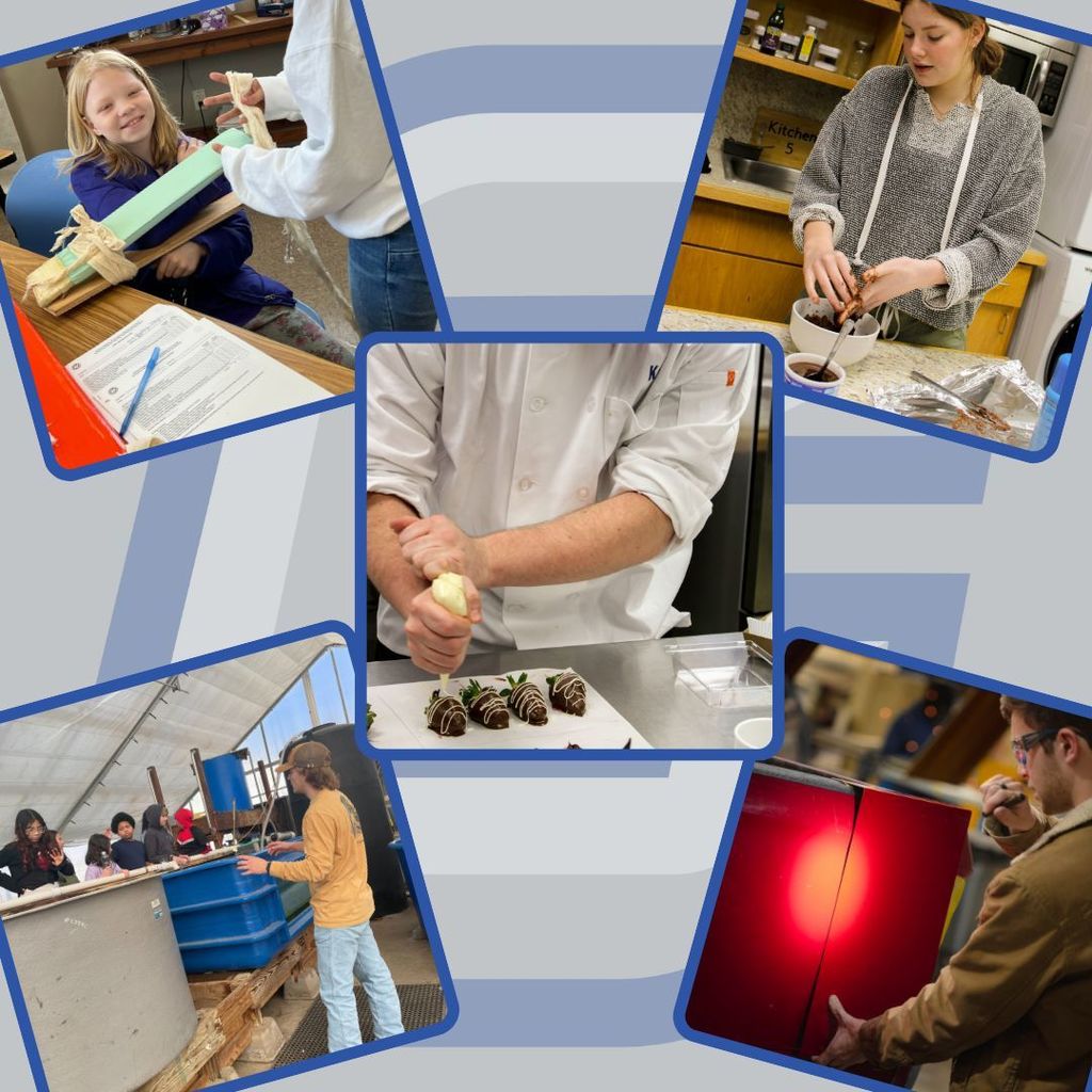 Images of various students engaged in a variety of career field activities.