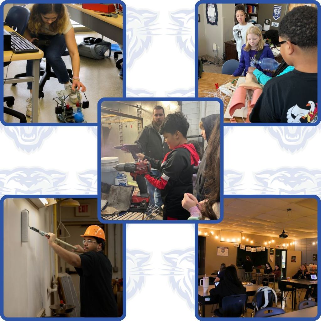Images of various students engaged in a variety of career field activities.