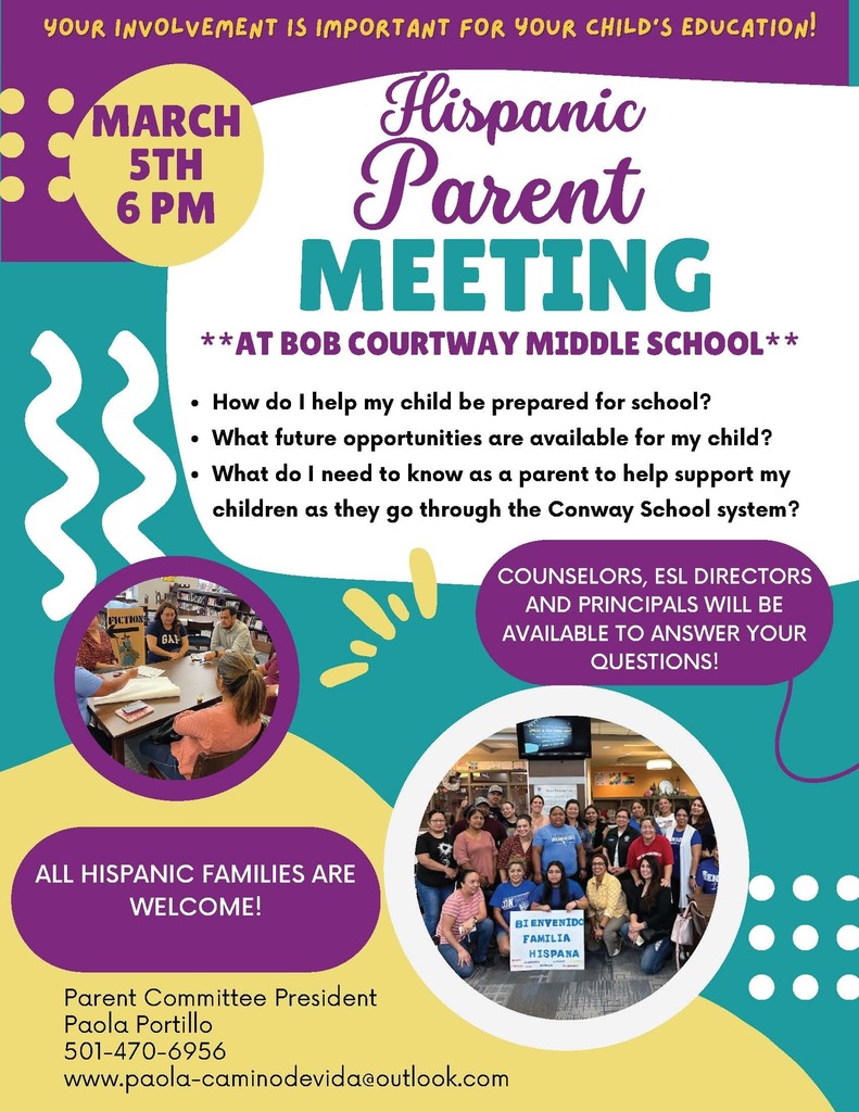 District wide Hispanic Parent night at courtway middle school march 5th at 6pm