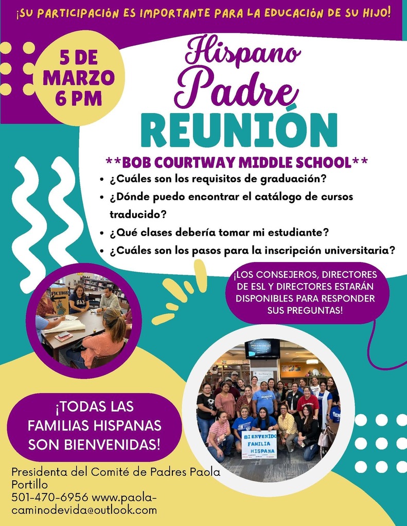 District wide Hispanic Parent night at courtway middle school march 5th at 6pm