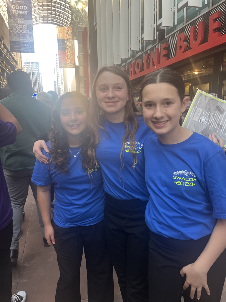 CSMS Choir had 5 6th graders who were members of the 2024 SWACDA Honor Choir! They auditioned, competed against hundreds of students, and earned a spot in the honor choir. Last week, they got to go to the SWACDA Conference in Denver, Co. We are so proud of them! Savannah M, Isabella B, Violet R, Lily R, Presley R.  #ChampionsForKids #celebratecsms