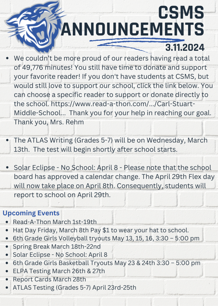 CSMS Announcements 3.11.24