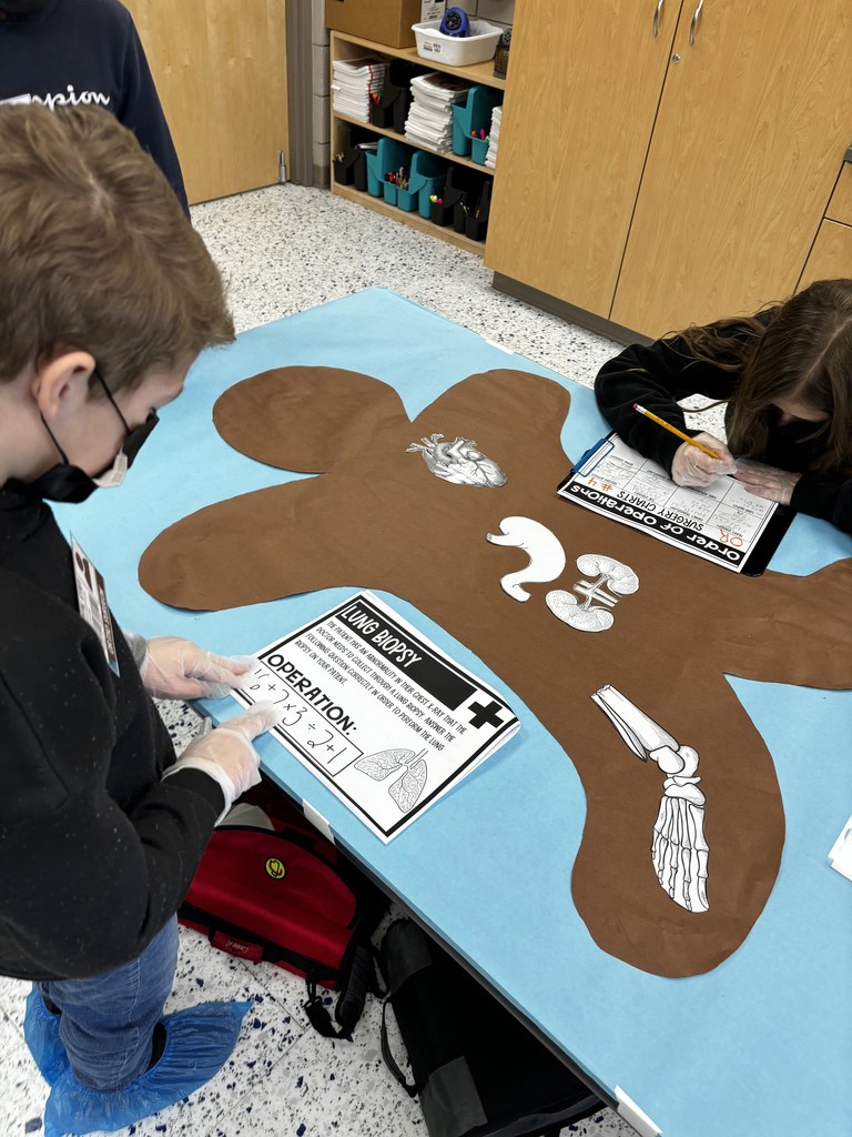 5th Grade math became surgeons as they practiced Order of Operations on "Operation" day. Students had to save their patients by solving order of operation problems.