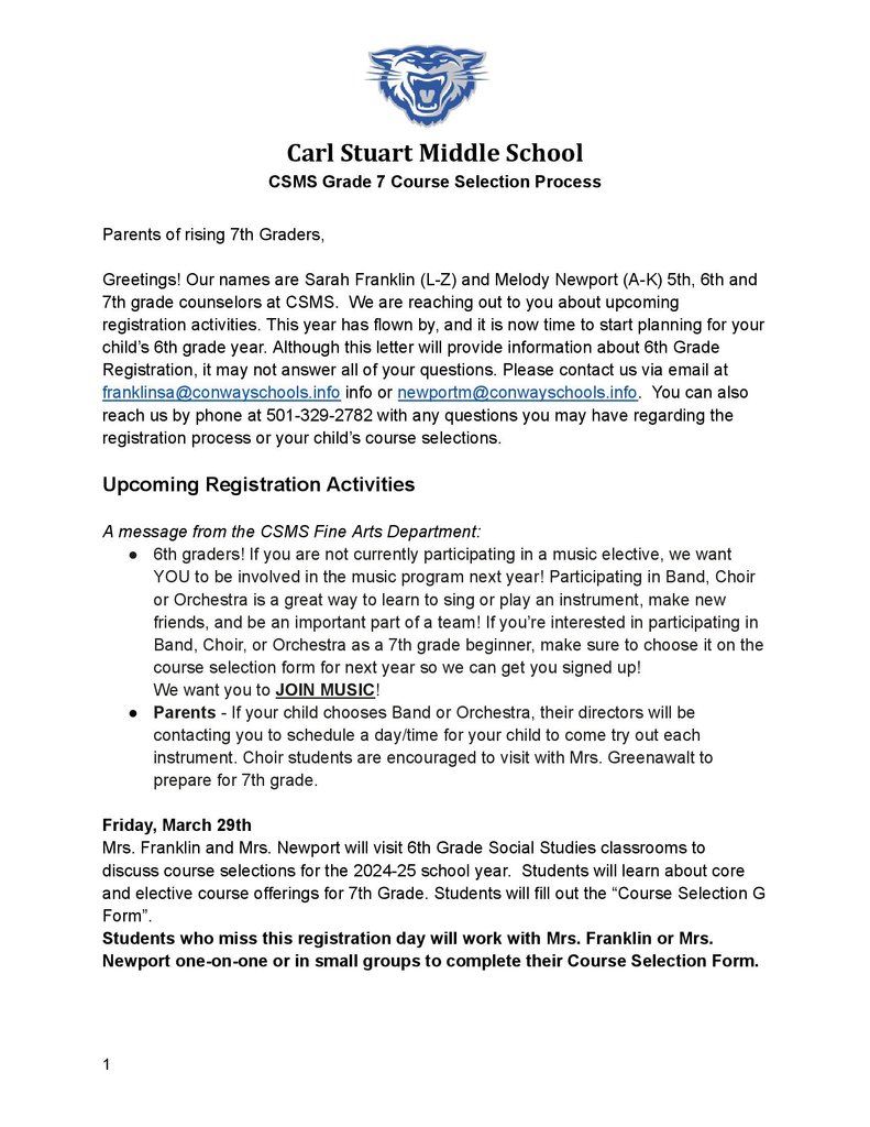 CSMS 7th Grade Course Selection 2024-2025