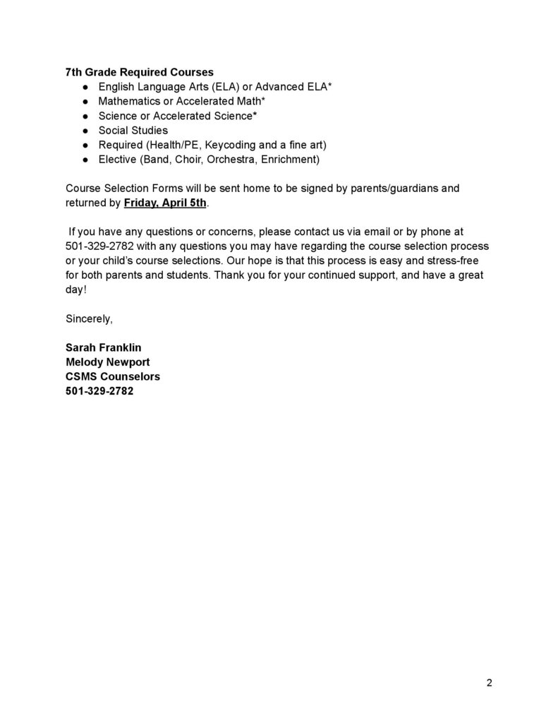 CSMS 7th Grade Course Selection 2024-2025