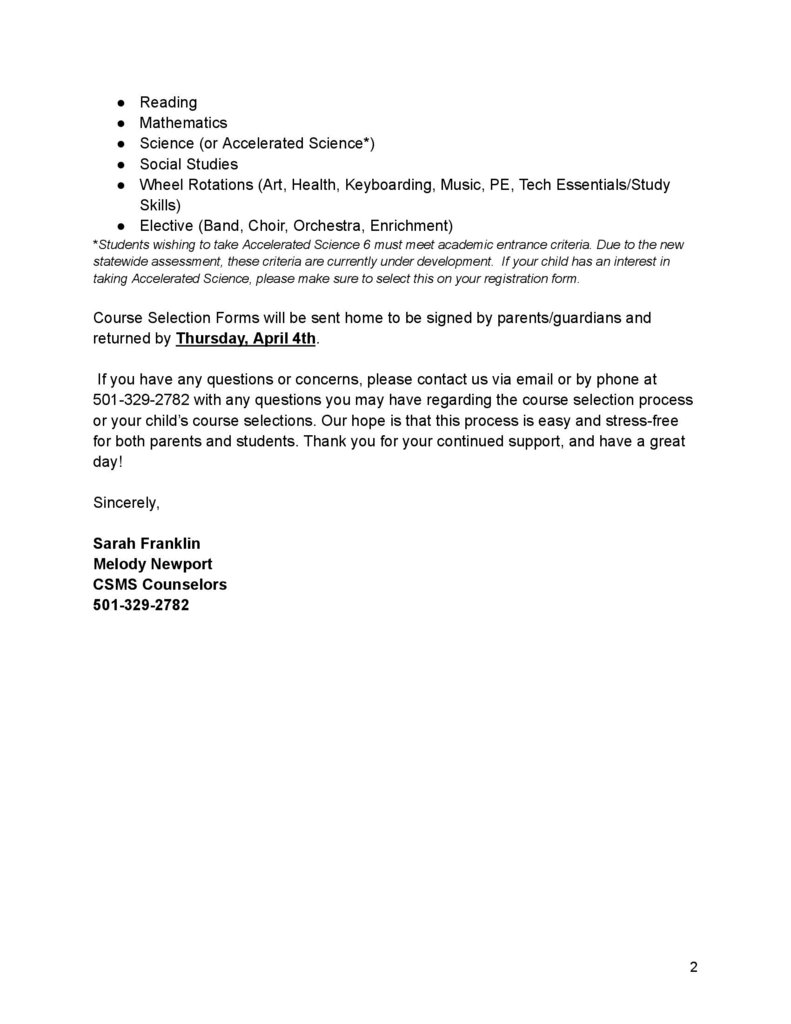 CSMS 6th Grade Course Selection 2024-2025