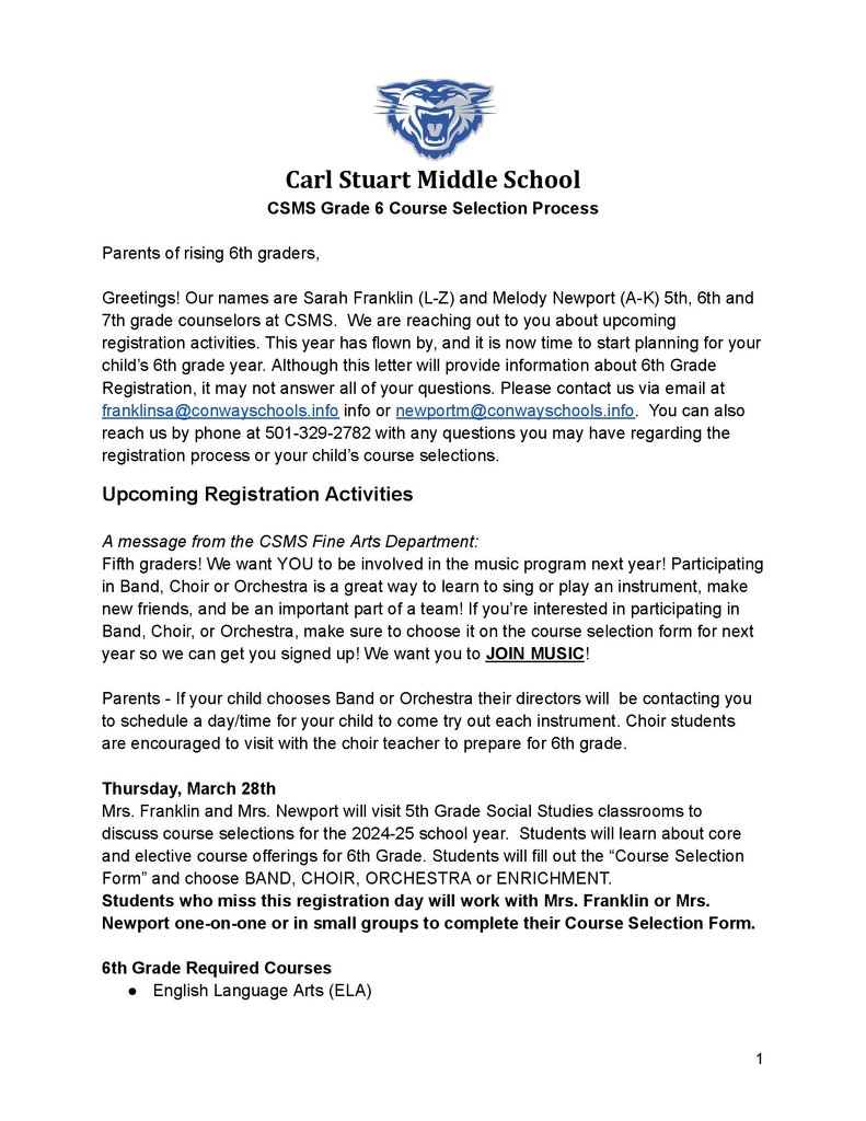 CSMS 6th Grade Course Selection 2024-2025