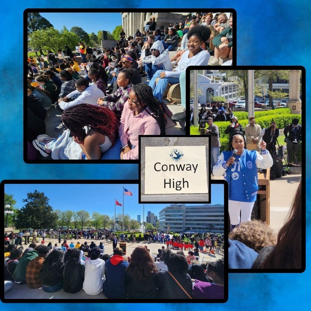 Students gathered listening to speakers.