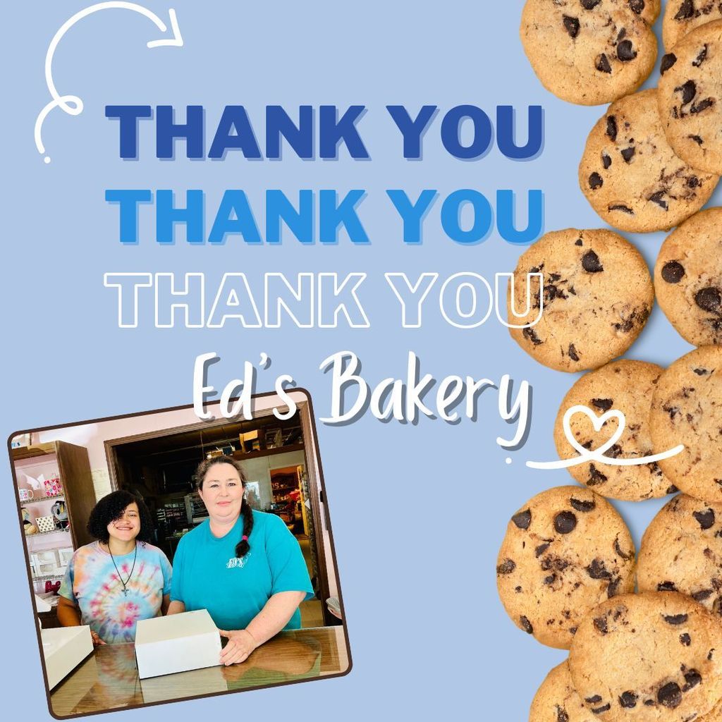 thank you thank you thank you Ed's Bakery.  Cookies along the right edge.  Picture in the bottom left corner.  