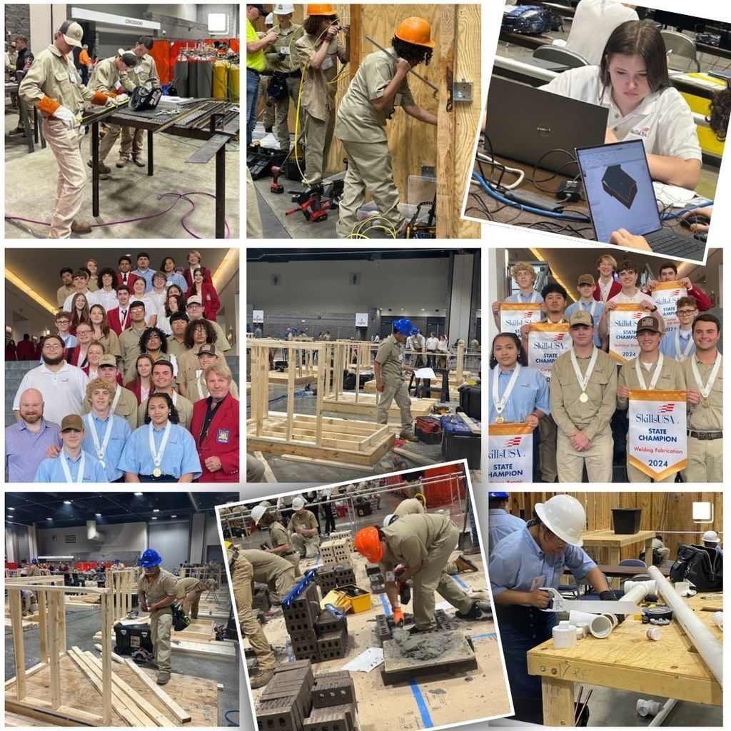 Collage of photos of students participating in the Arkansas Skills USA competition in Hot Springs.